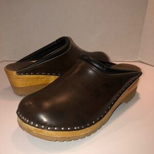 Troentorp Bastad Rembrandt Brown Cola Leather Wooden Clogs Shoes Mens 12/45